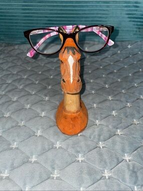 Hand-Carved Orange and Black Horse Eyeglass Holder